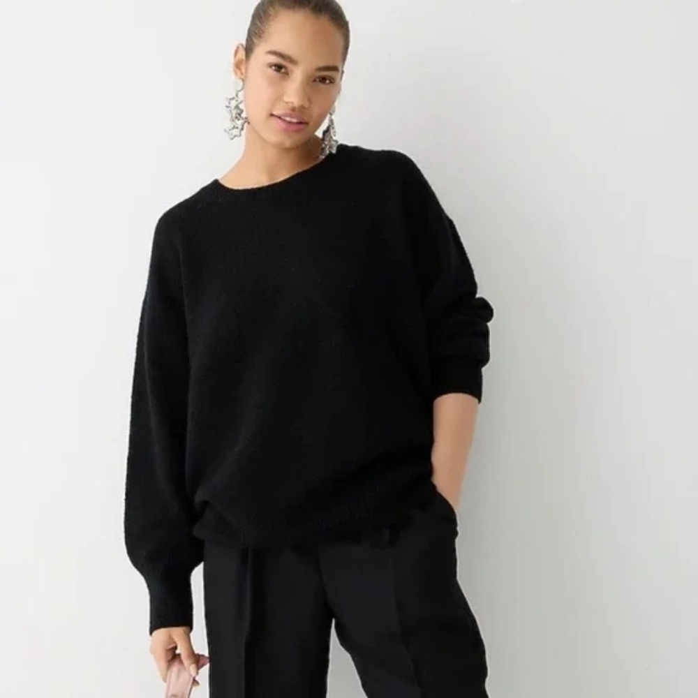 J. Crew Oversized Crewneck Sweater Merino Wool Alpaca Black Crew Neck Size Small